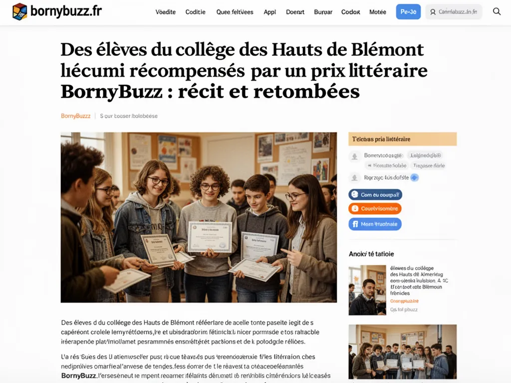 Des élèves du collège des Hauts de Blémont récompensés par un prix littéraire BornyBuzz : récit et retombées
