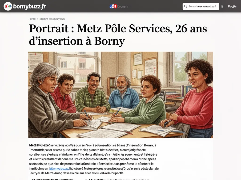 Deux salariées en tenue de travail bleue devant un immeuble de Borny, seaux et balais à la main, échangeant avec un riverain